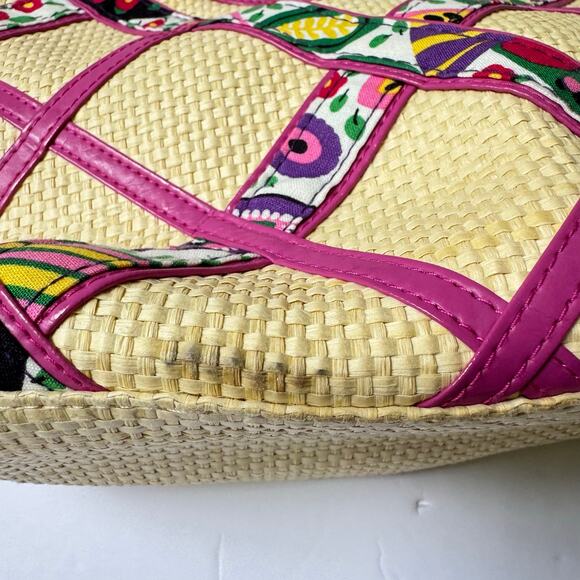 Vera Bradley Viva La Vera Bamboo Handle Straw Purse Medium Tote Handbag Retired - Picture 9 of 13